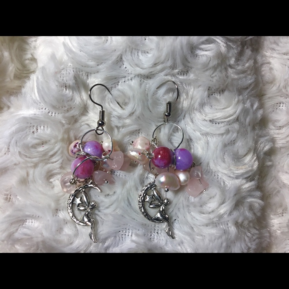 Fairy Crescent Rose Quartz Dangles